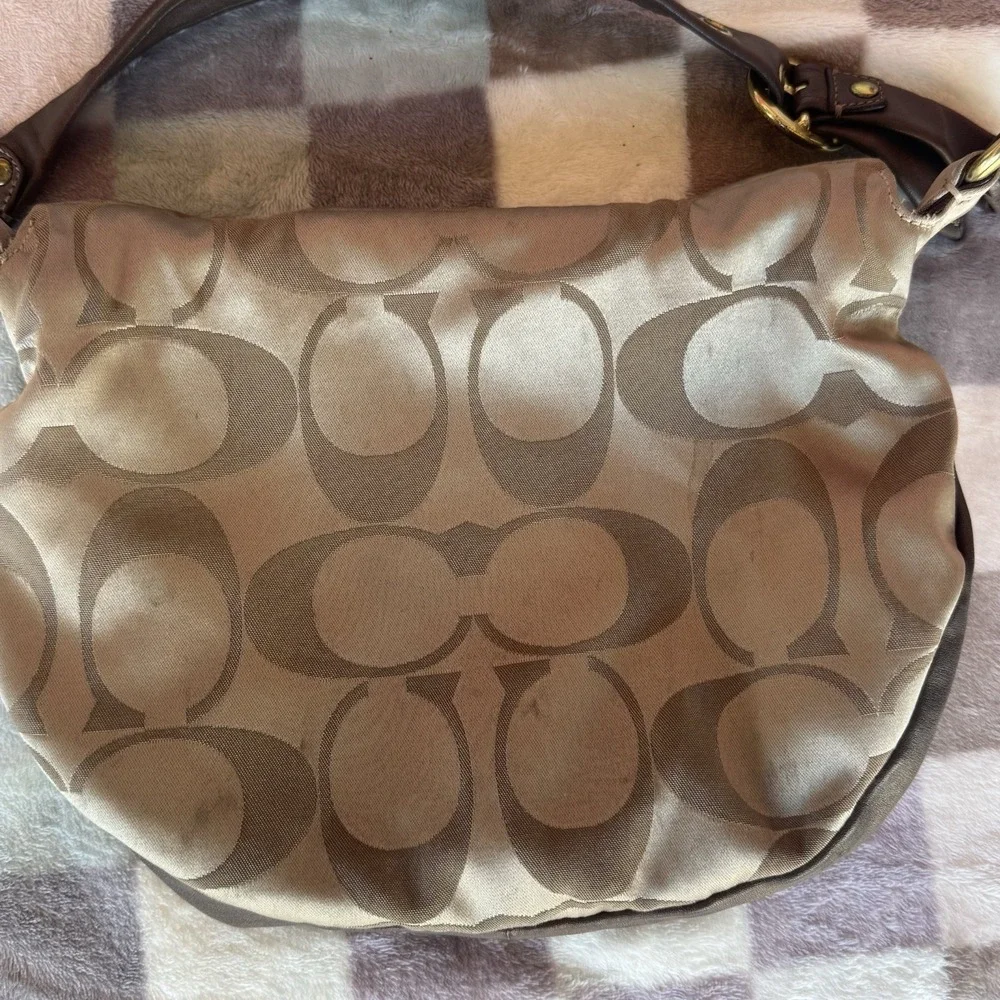 Coach 13641 Ali Y2K Khaki Signature Sateen Bronze Leather RARE Shoulder Hobo Bag